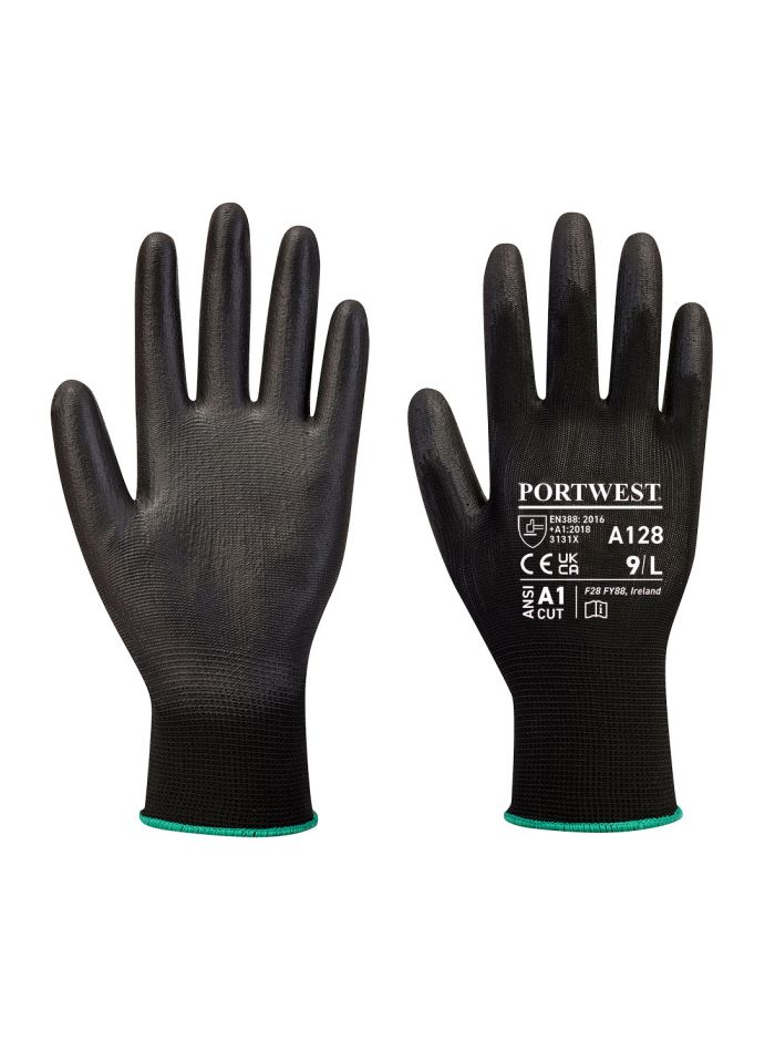 PU Palm Glove Latex Free - Pachet de vânzare cu amănuntul, L, R, Negru
