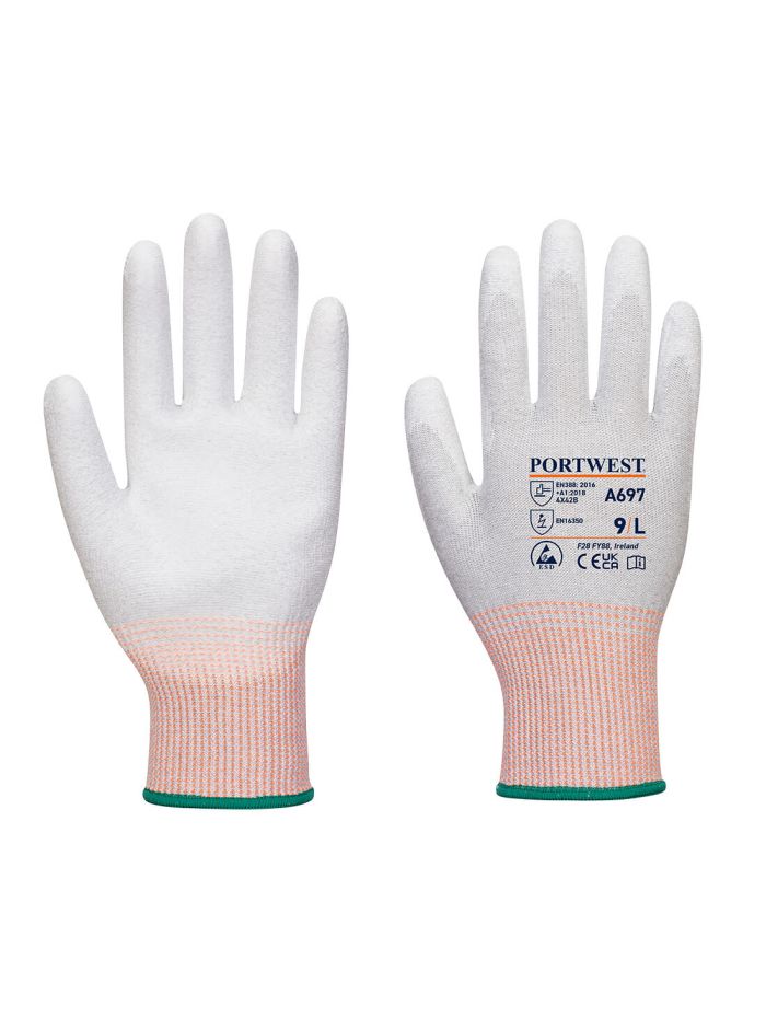 LR13 ESD PU Palm Glove - 12 pachet, L, R, Gri/Alb