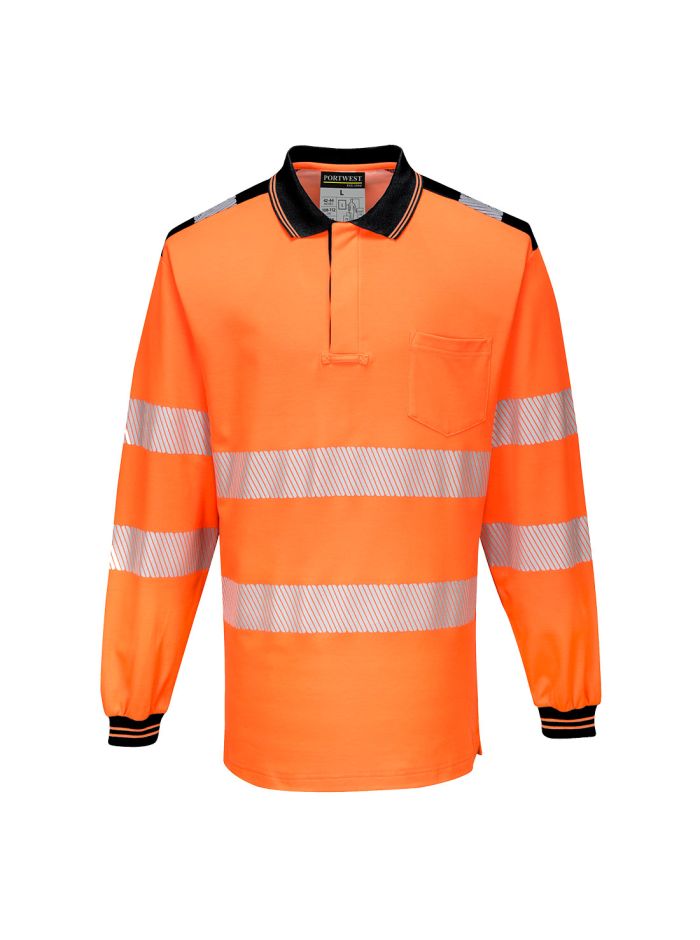 PW3 Hi-Vis Tricou Polo L/S, 4XL, R, Portocaliu/Negru