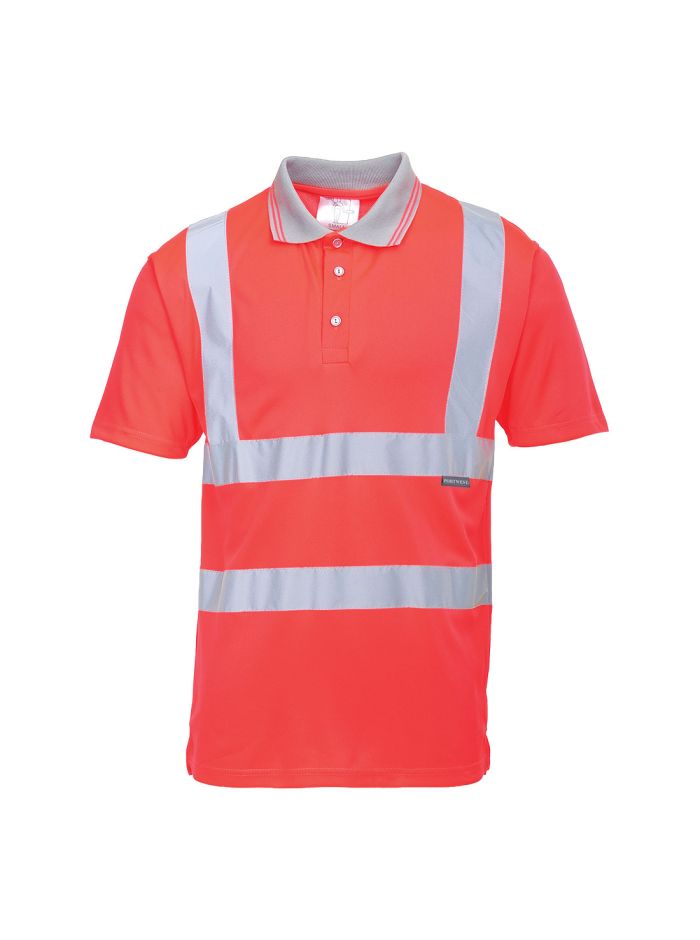Tricou Polo Hi-Vis cu Maneci Scurte, L, R, Rosu
