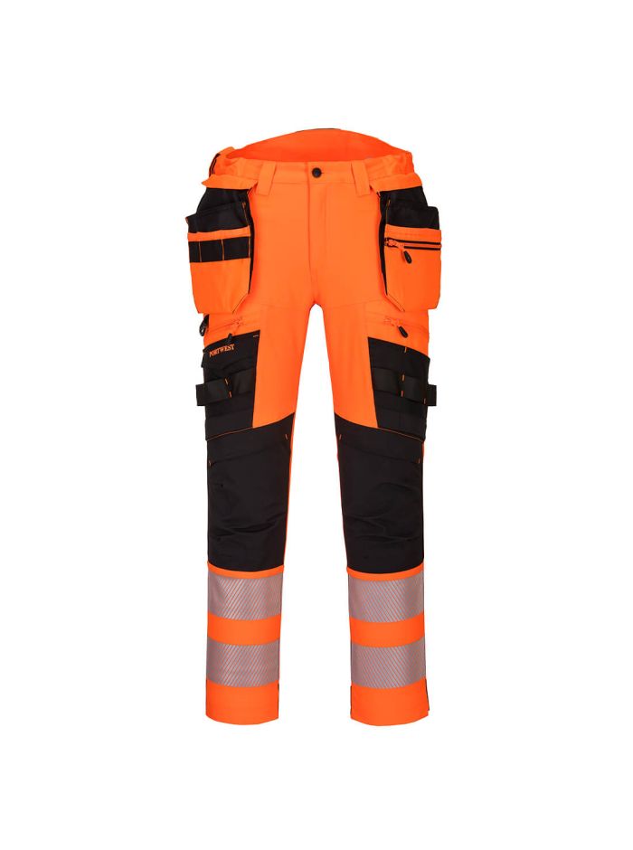 DX4 Hi -Vis Pantaloni cu buzunare detasabile, 28, R, Portocaliu/Negru