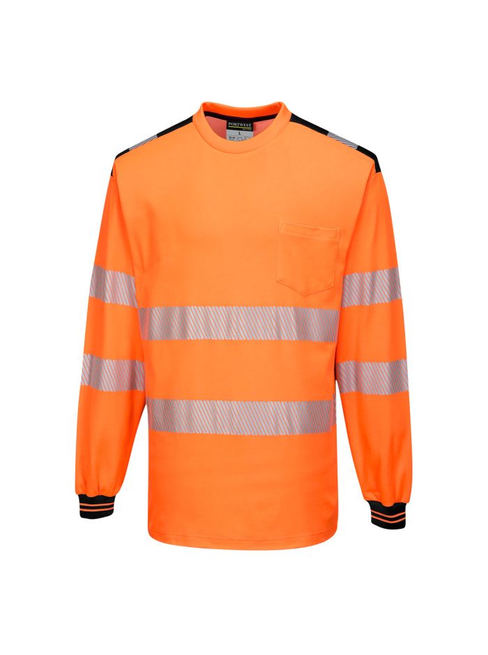 PW3 Hi-Vis Tricou L/S, 4XL, R, Portocaliu/Negru