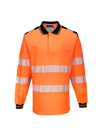 PW3 Hi-Vis Tricou Polo L/S, 4XL, R, Portocaliu/Negru