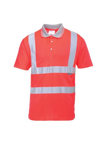 Tricou Polo Hi-Vis cu Maneci Scurte, L, R, Rosu