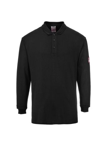 Flame Resistant Anti-Static Long Sleeve Polo Shirt, 4XL, R, Negru